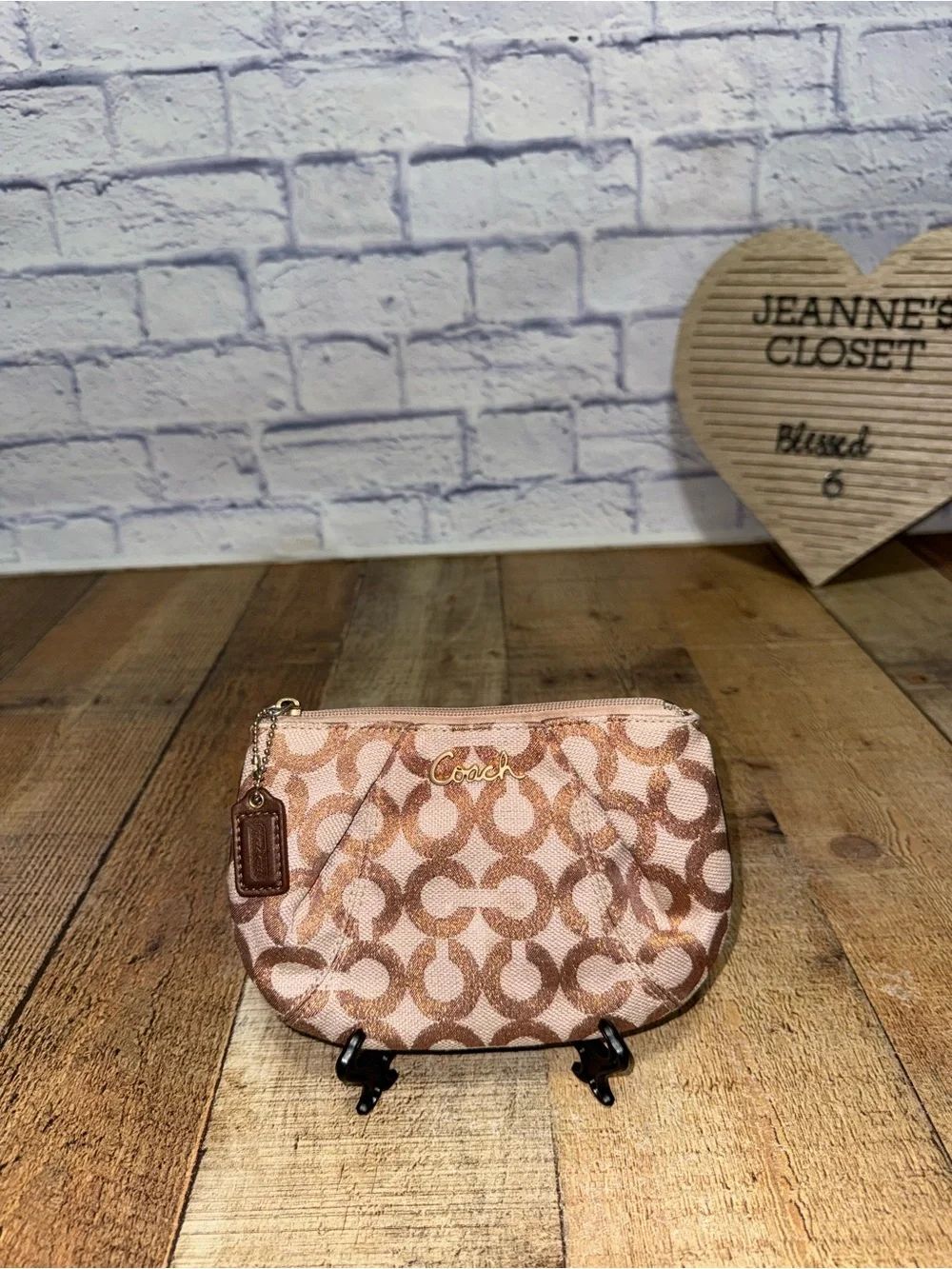 Coach Rosegold Lurex OP Art Signature Wristlet Clutch Universal Case